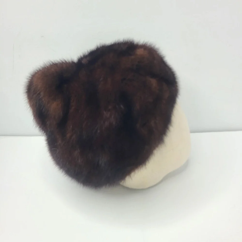 Vtg 60s Sears Real Mink Fur Pillbox Hat Dark Brown Cossack Winter Mob Wife